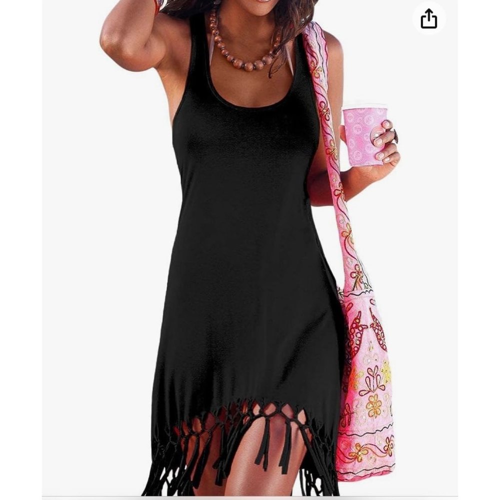 pinziko Women's Summer Swimsuit Cover Up Vacation Fringe Dresses Sz XL